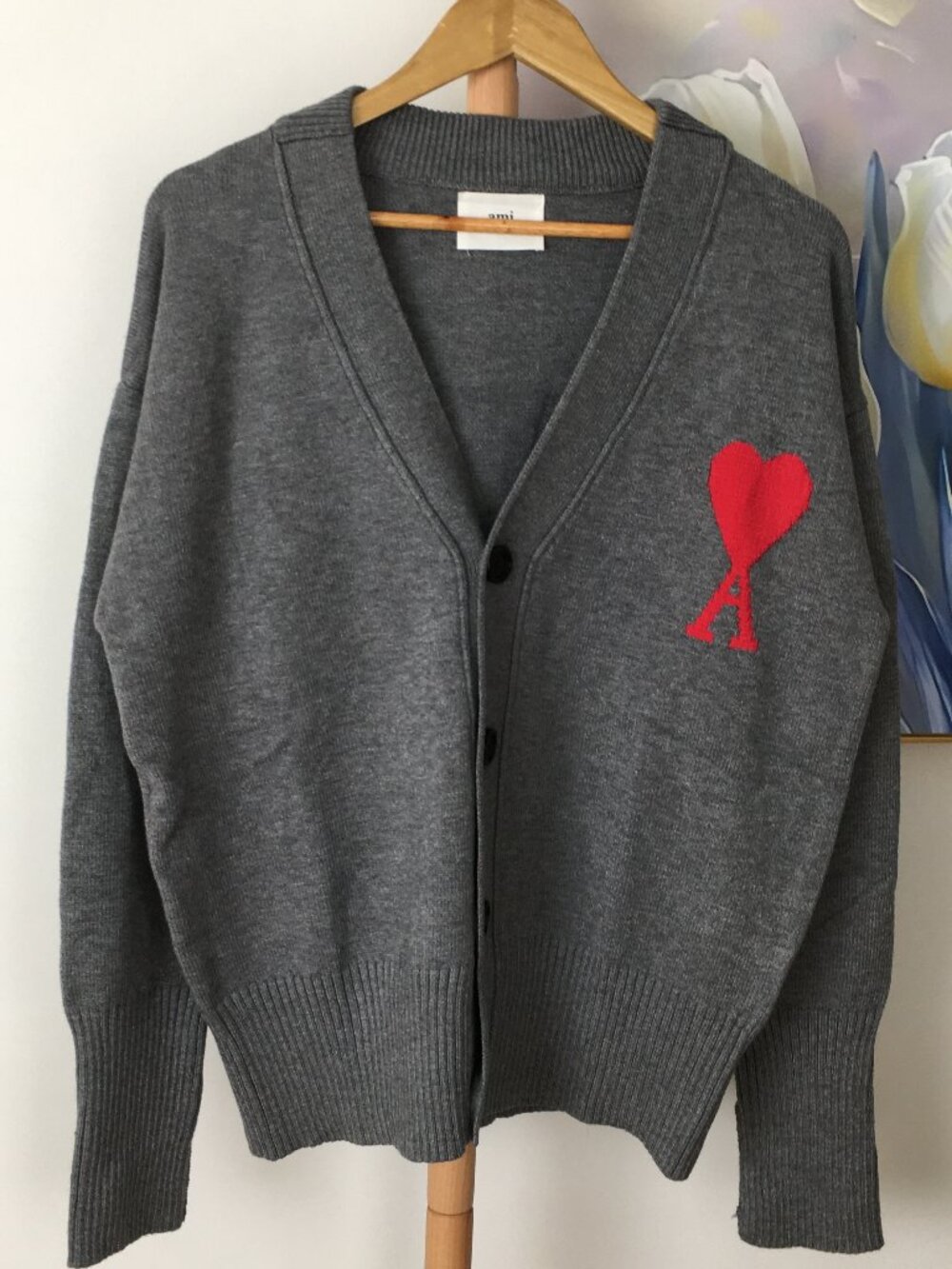 Ami grey knit top (with red heart detail)